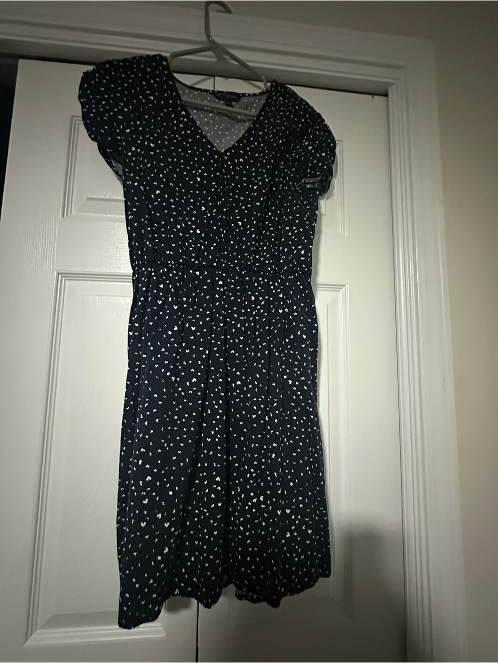 Banana Republic Navy and White V-Neck Short Sleeve Mini Dress